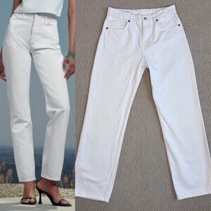 ZARA Straight Leg Jeans, White High Rise denim, Size US‎ 8 or EU 40
